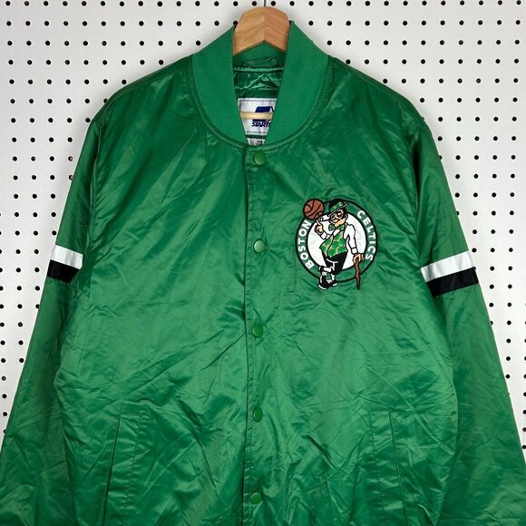 Boston Celtics Starter Jacket Size Medium Vintage 90s Green Satin Bomber NBA‎ - Picture 1 of 10